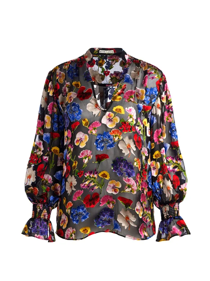 Tops Women Alice Olivia Onica Collared Blouse Timeless Blossom
