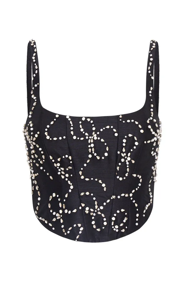 Tops Women LoveShackFancy Glorianna Embellished Corset Top Black