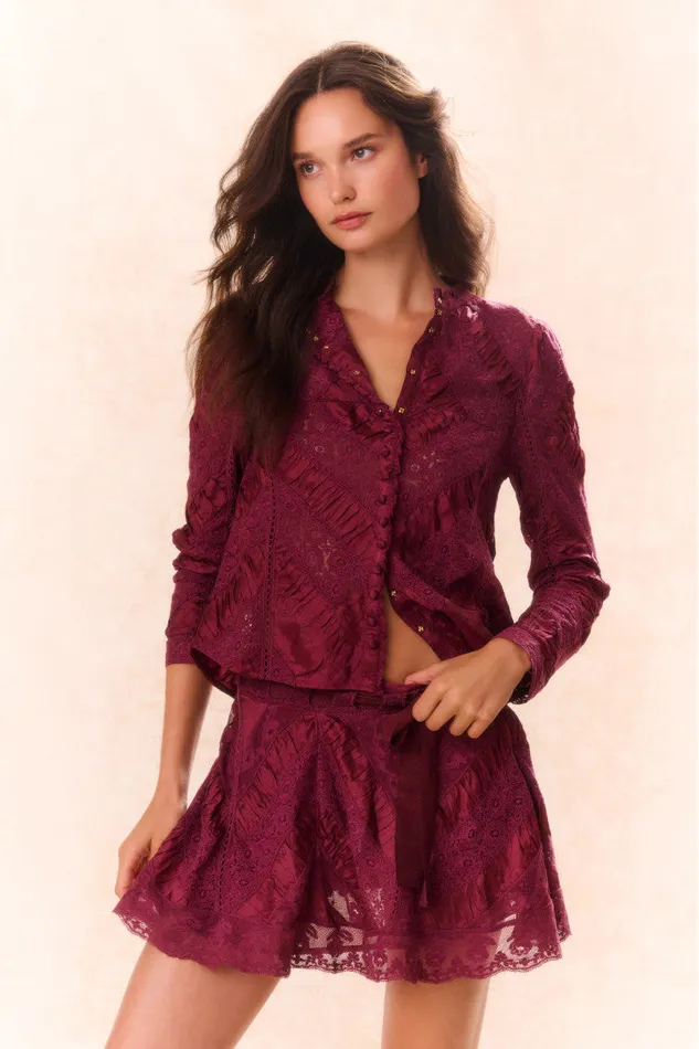 Tops Women LoveShackFancy Isaline Button Down Lace Top Oxblood