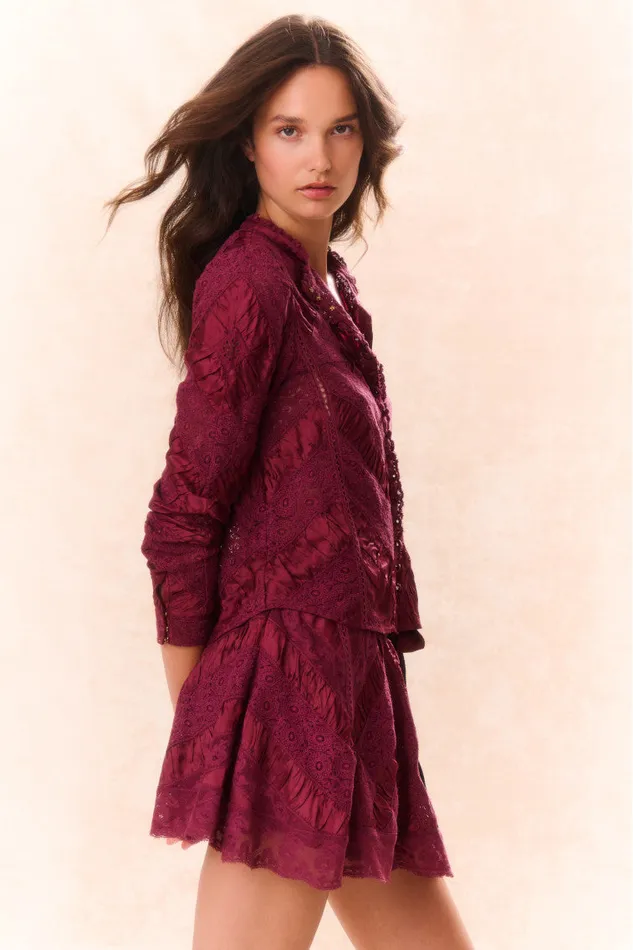 Tops Women LoveShackFancy Isaline Button Down Lace Top Oxblood
