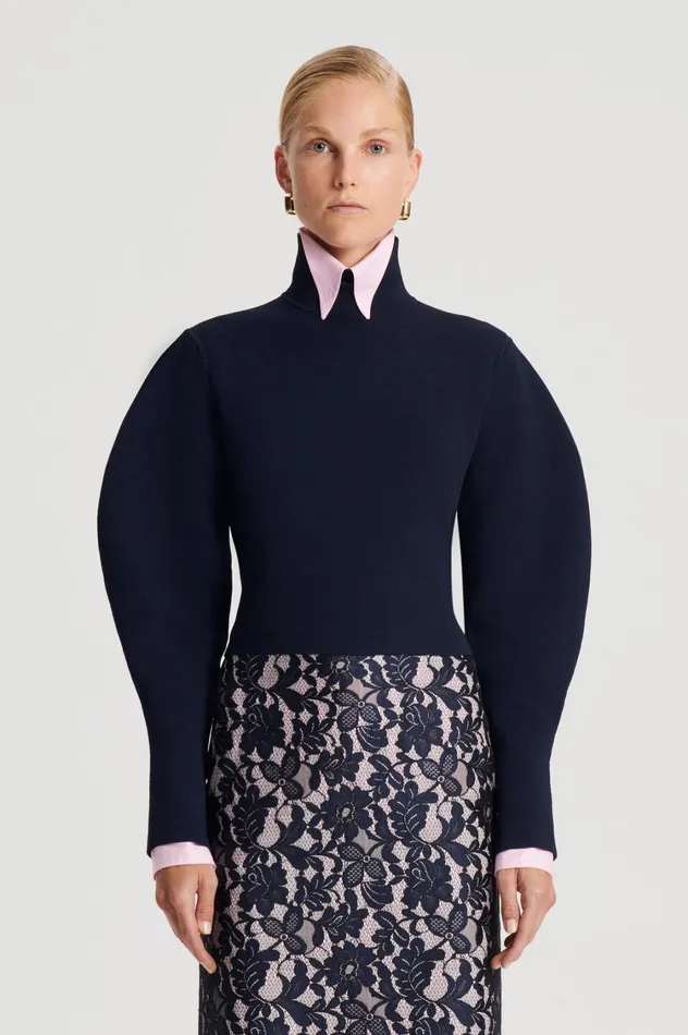 Tops Women Scanlan Theodore CREPE KNIT COCOON SLEEVE SWEATER Navy Tops Women Scanlan Theodore CREPE KNIT COCOON SLEEVE SWEATER Navy