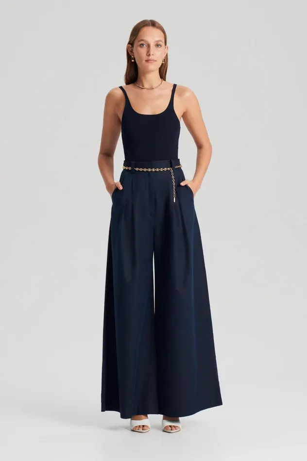 Tops Women Scanlan Theodore CREPE KNIT RIB SINGLET Navy