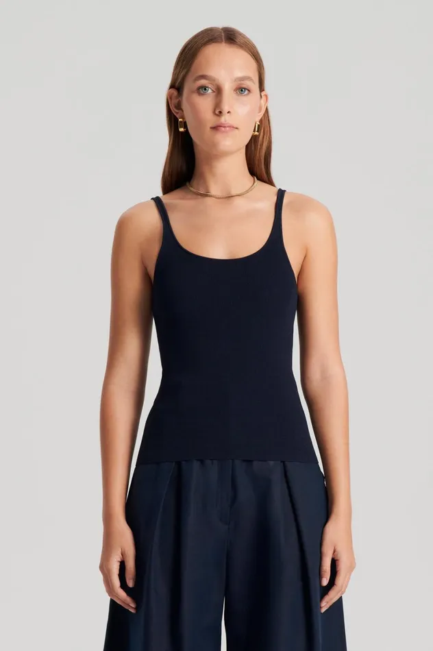 Tops Women Scanlan Theodore CREPE KNIT RIB SINGLET Navy Tops Women Scanlan Theodore CREPE KNIT RIB SINGLET Navy
