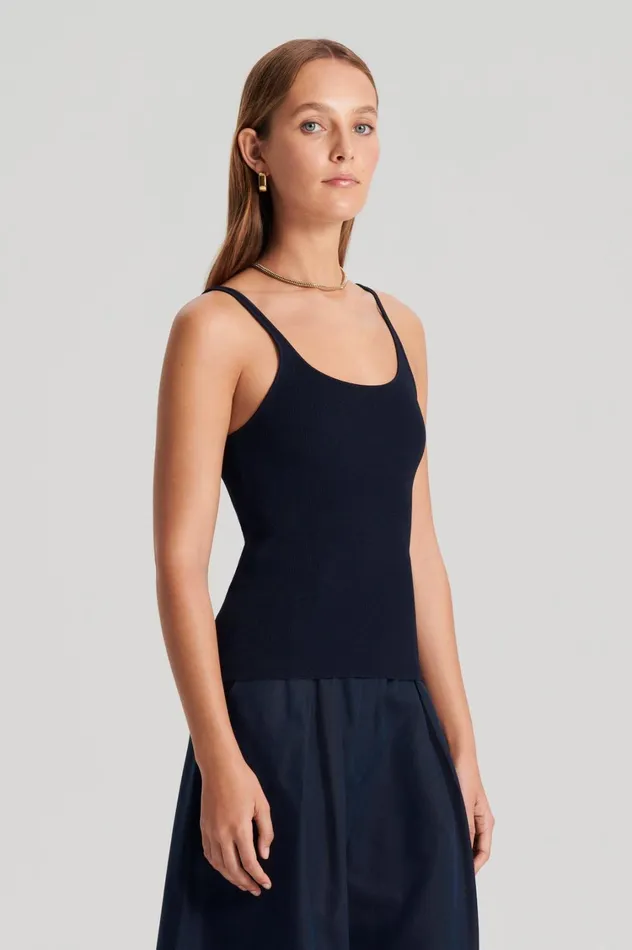 Tops Women Scanlan Theodore CREPE KNIT RIB SINGLET Navy Tops Women Scanlan Theodore CREPE KNIT RIB SINGLET Navy