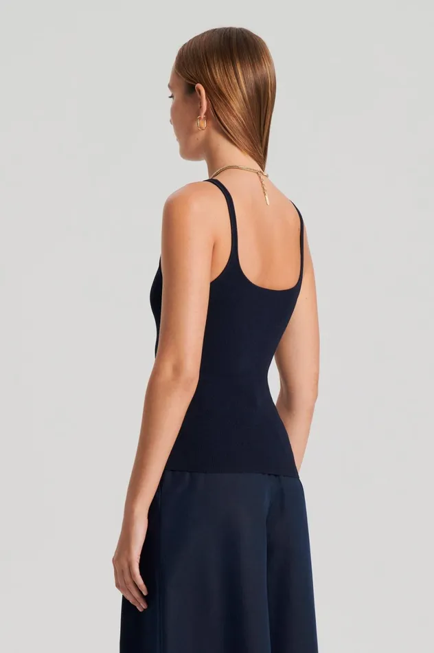 Tops Women Scanlan Theodore CREPE KNIT RIB SINGLET Navy Tops Women Scanlan Theodore CREPE KNIT RIB SINGLET Navy