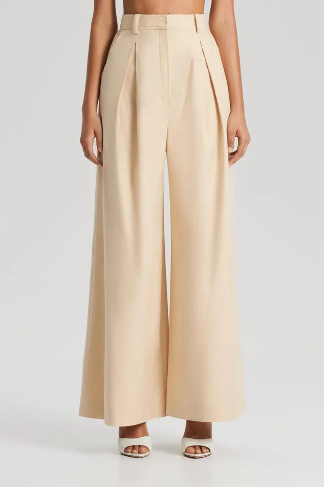 Trousers Women Scanlan Theodore PLEAT DRAPE LEG TROUSER Sand Trousers Women Scanlan Theodore PLEAT DRAPE LEG TROUSER Sand