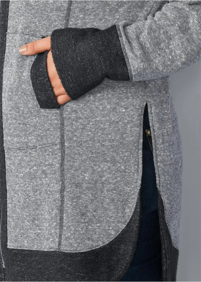 TUNIC LENGTH ZIP UP HOODIE JACKET Grey and Black Women VENUS Sweatshirts and Hoodies