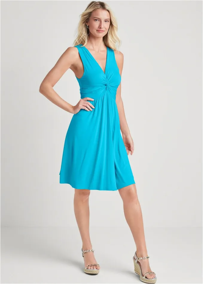 TWIST FRONT ALINE DRESS Aqua Women VENUS Casual Dresses TWIST FRONT ALINE DRESS Aqua Women VENUS Casual Dresses