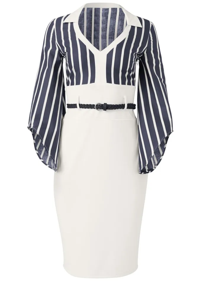 TWOFER COLLARED MIDI DRESS Navy Multi Women VENUS Midi Dresses