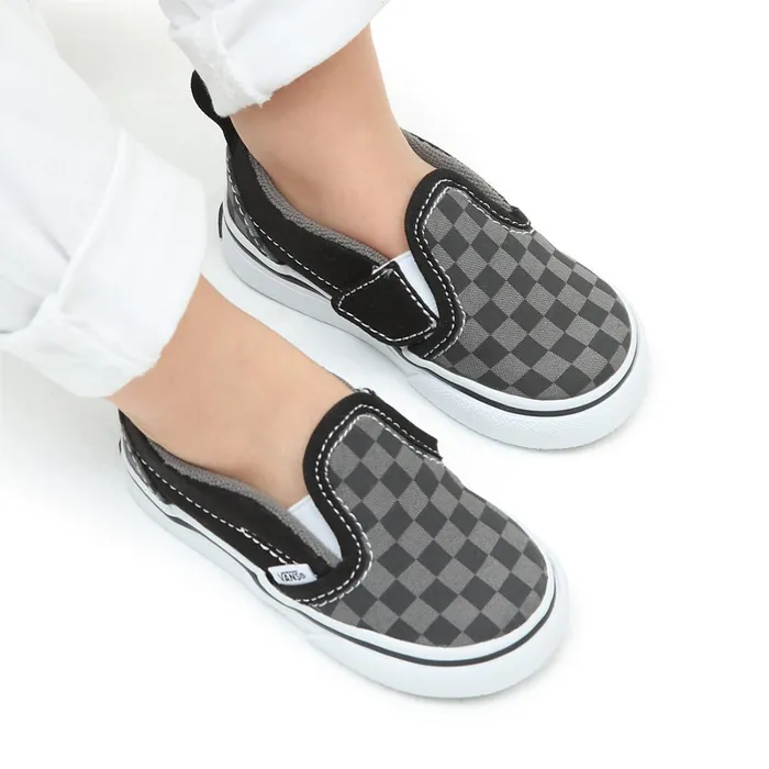 Vans Classics Kids Toddler Checkerboard SlipOn Hook And Loop Shoes 14 Years Black Grey