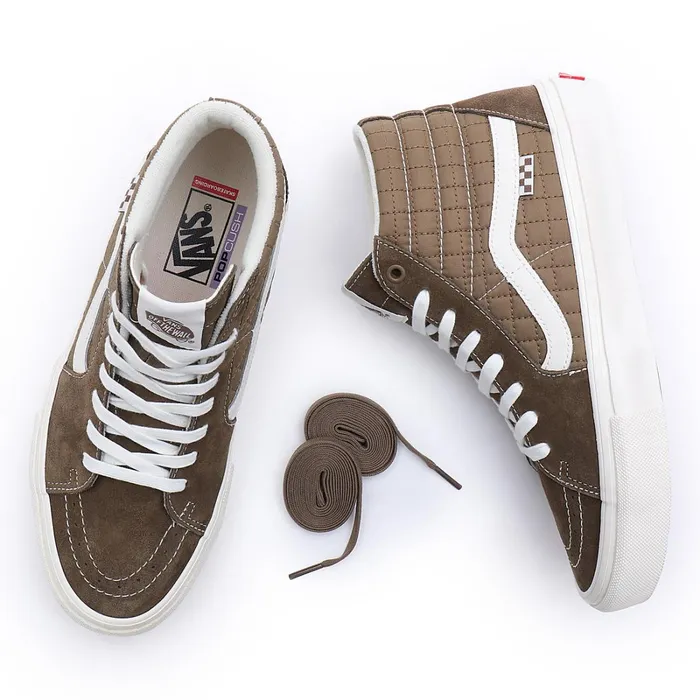 Vans HiTop Shoes Men Quilted Skate Sk8Hi Shoes Brown