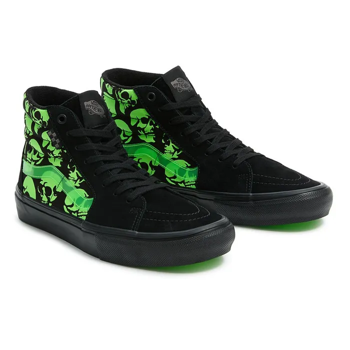 Vans HiTop Shoes Men Skate Sk8Hi Glow Skulls Shoes Green