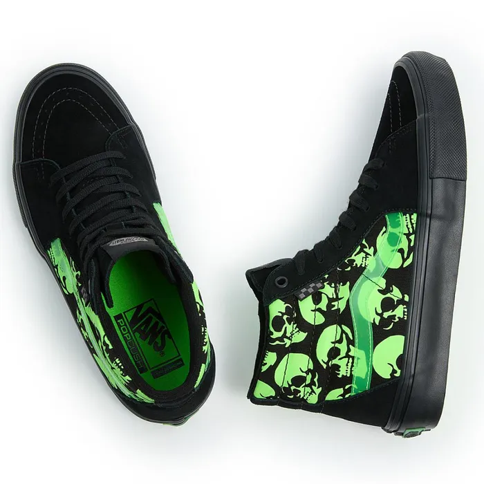 Vans HiTop Shoes Men Skate Sk8Hi Glow Skulls Shoes Green
