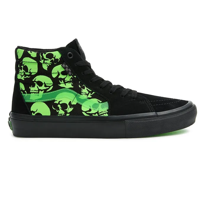 Vans HiTop Shoes Men Skate Sk8Hi Glow Skulls Shoes Green