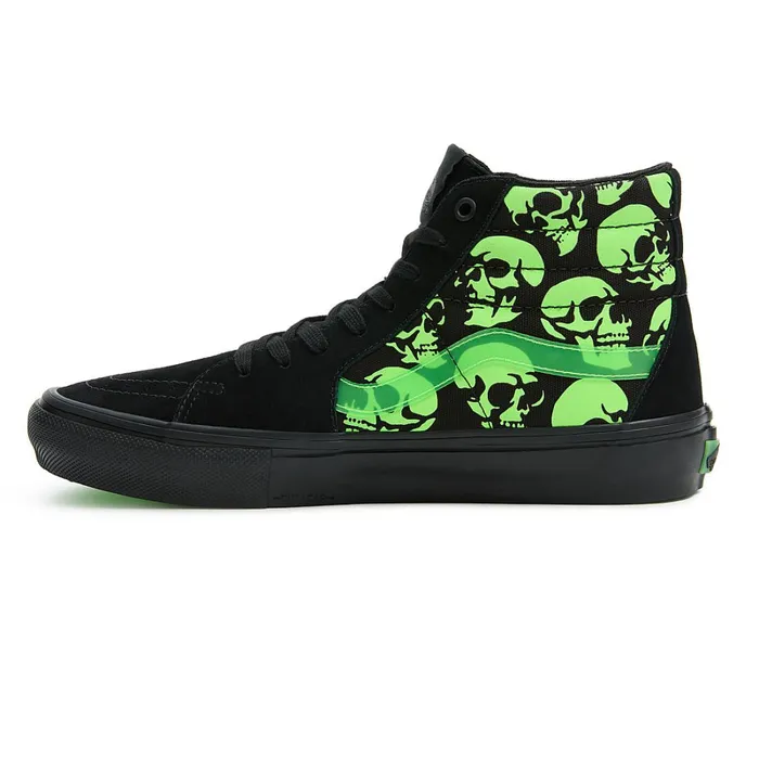 Vans HiTop Shoes Men Skate Sk8Hi Glow Skulls Shoes Green
