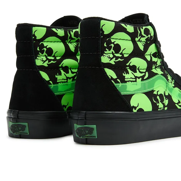 Vans HiTop Shoes Men Skate Sk8Hi Glow Skulls Shoes Green