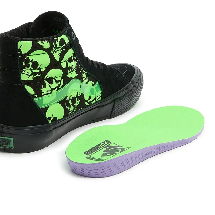 Vans HiTop Shoes Men Skate Sk8Hi Glow Skulls Shoes Green