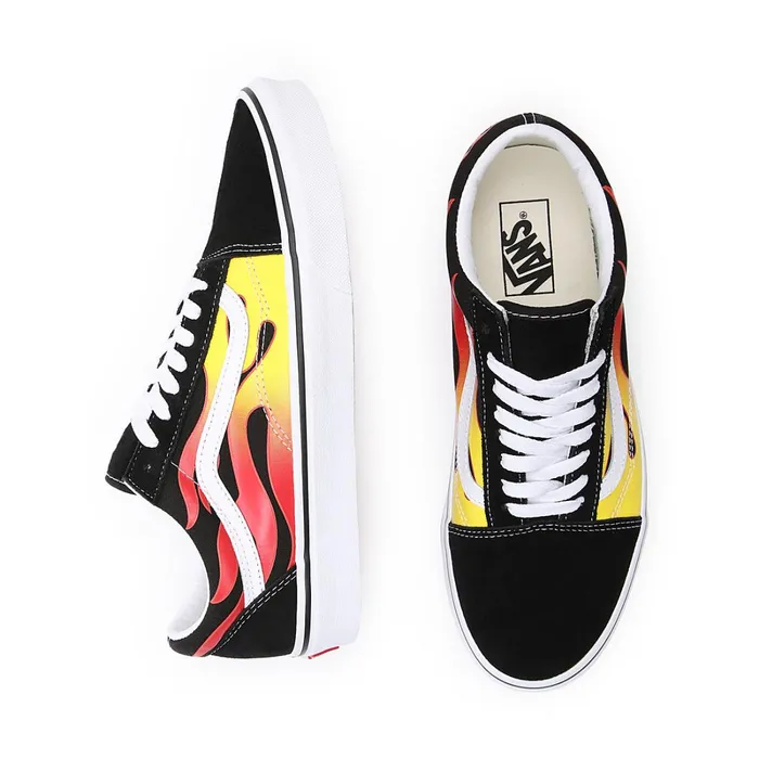 Vans Lowtop Shoes Women Flame Old Skool Shoes Black