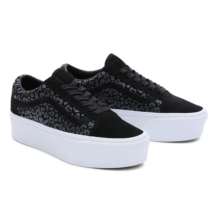 Vans Platform Shoes Women Mono Embroidery Old Skool Stackform Shoes Black