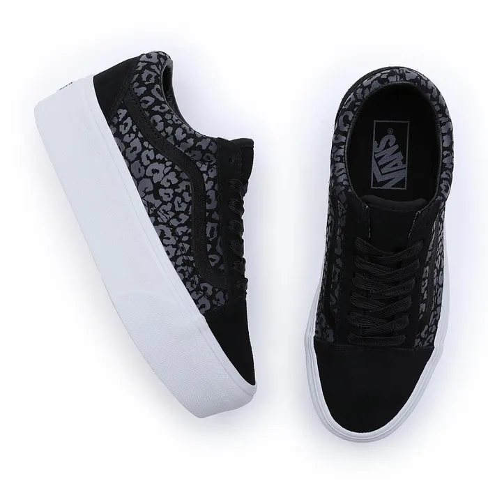 Vans Platform Shoes Women Mono Embroidery Old Skool Stackform Shoes Black