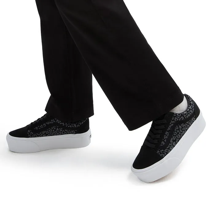 Vans Platform Shoes Women Mono Embroidery Old Skool Stackform Shoes Black