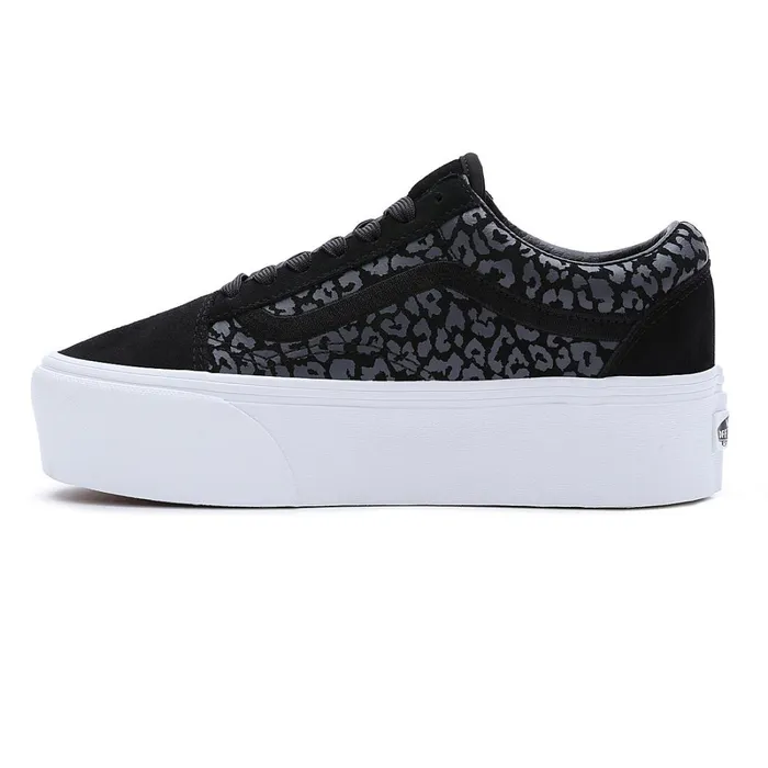 Vans Platform Shoes Women Mono Embroidery Old Skool Stackform Shoes Black