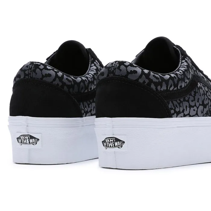 Vans Platform Shoes Women Mono Embroidery Old Skool Stackform Shoes Black