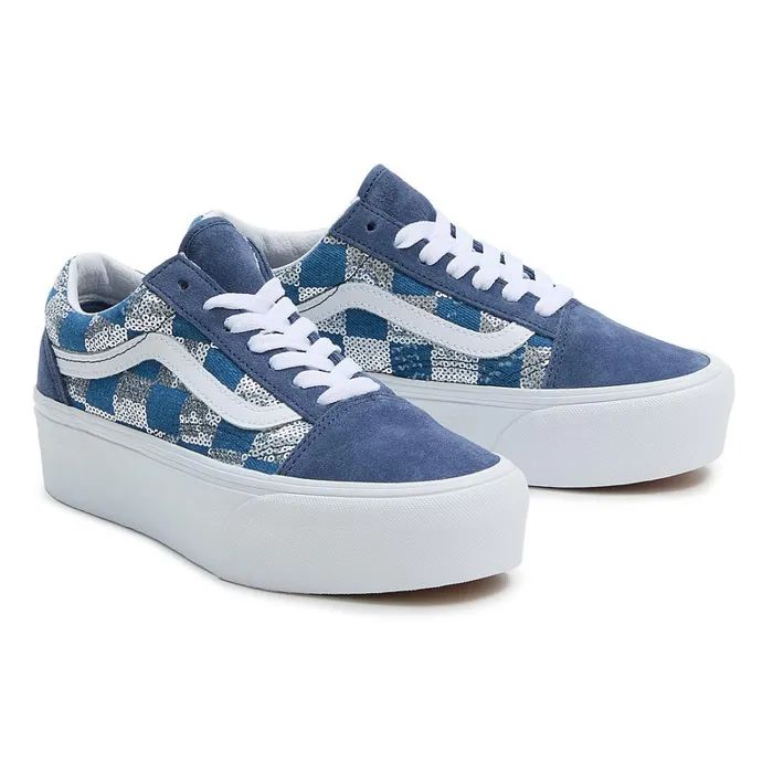 Vans Platform Shoes Women Old Skool Stackform Shoes Blue