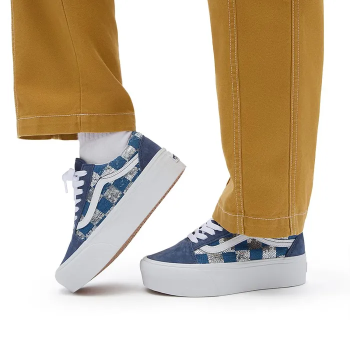 Vans Platform Shoes Women Old Skool Stackform Shoes Blue