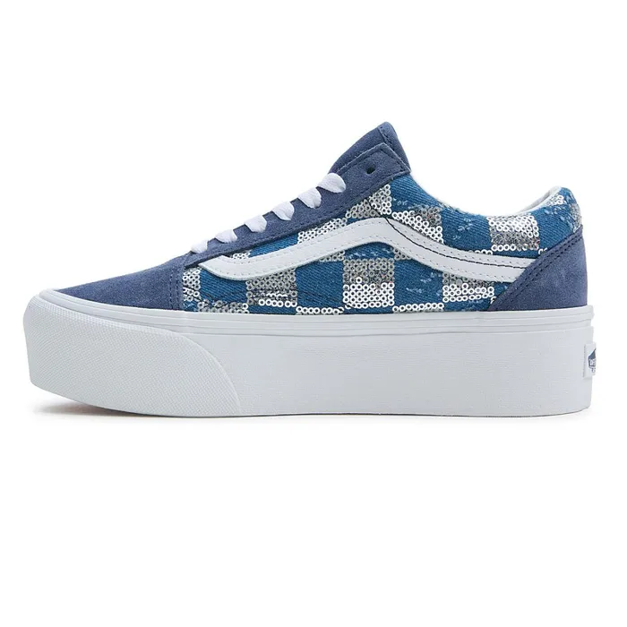 Vans Platform Shoes Women Old Skool Stackform Shoes Blue