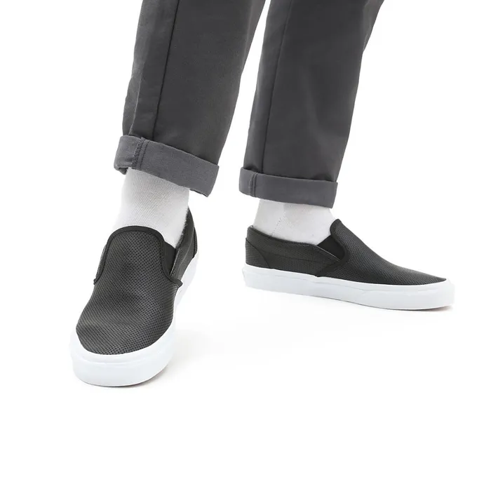 Vans Slipon Shoes Women Perf Leather Classic SlipOn Shoes Black