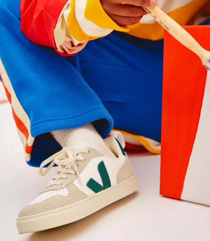 VEJA V10 Kids V10 LACES CHROMEFREE LEATHER WHITE BRITTANY ALMOND