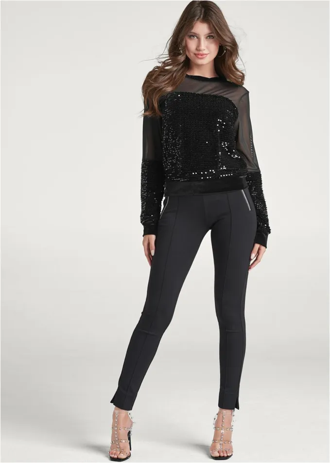 VELVET SEQUIN TOP Black Multi Women VENUS Night Out Tops