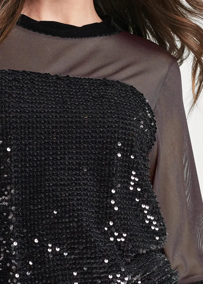 VELVET SEQUIN TOP Black Multi Women VENUS Night Out Tops
