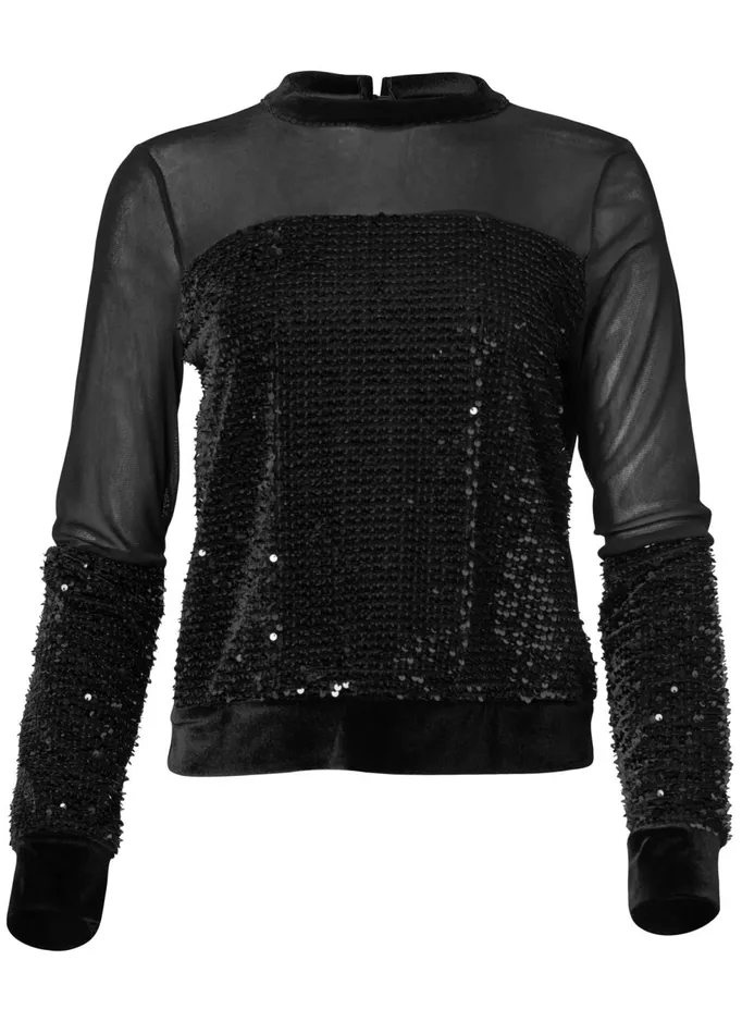 VELVET SEQUIN TOP Black Multi Women VENUS Night Out Tops