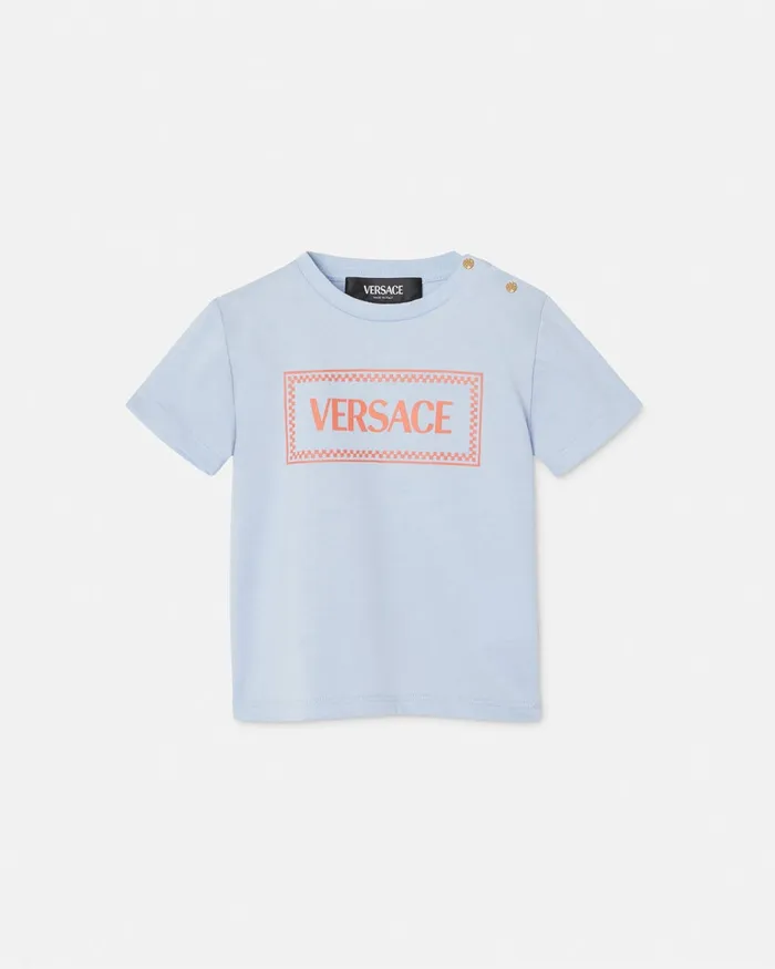 Versace 90s Vintage Logo Baby TShirt Light Blue Kids Shirts and Tshirts
