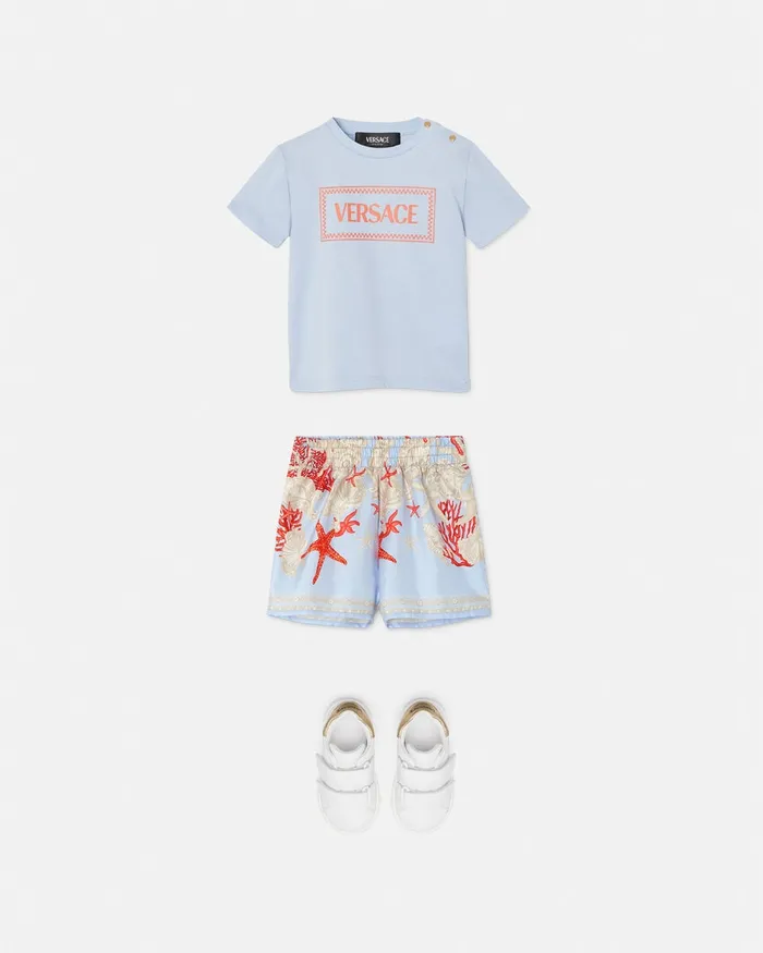 Versace 90s Vintage Logo Baby TShirt Light Blue Kids Shirts and Tshirts