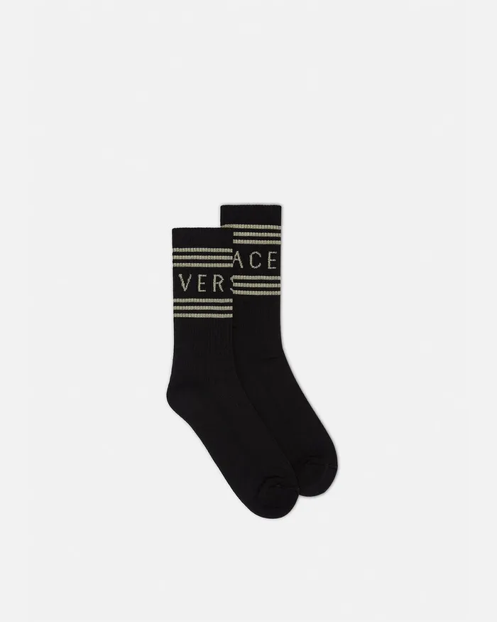 Versace 90s Vintage Logo Socks Blackgold WomenMen Socks