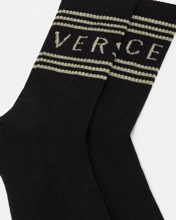 Versace 90s Vintage Logo Socks Blackgold WomenMen Socks