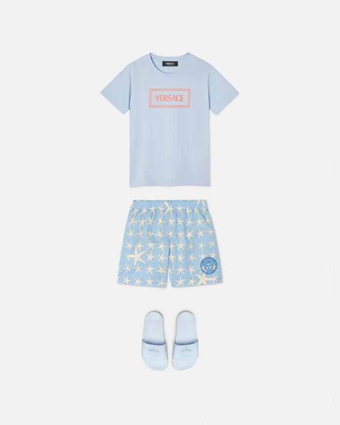 Versace 90s Vintage Logo TShirt Light Blue Kids Shirts and Tshirts