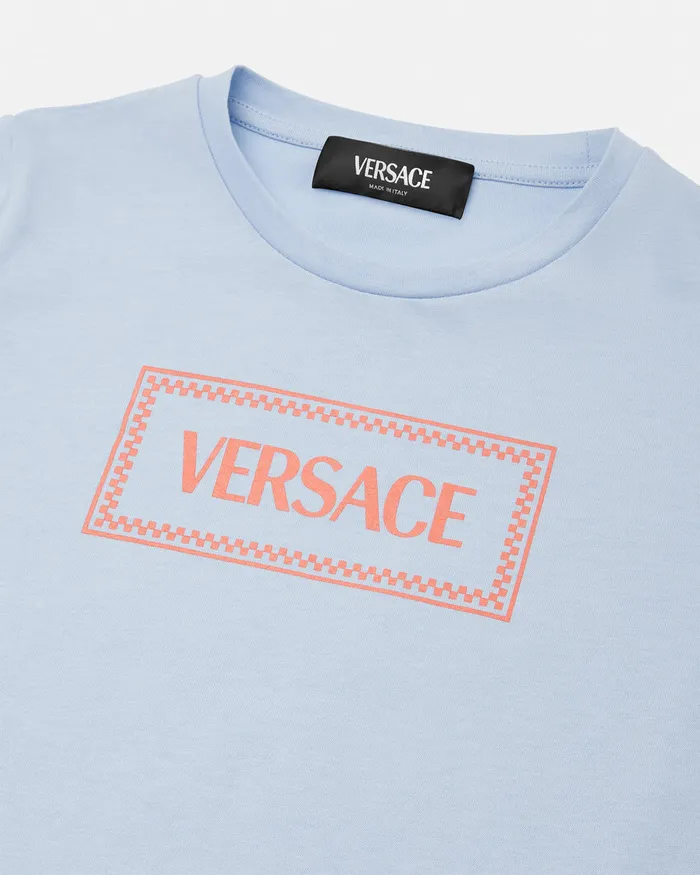 Versace 90s Vintage Logo TShirt Light Blue Kids Shirts and Tshirts