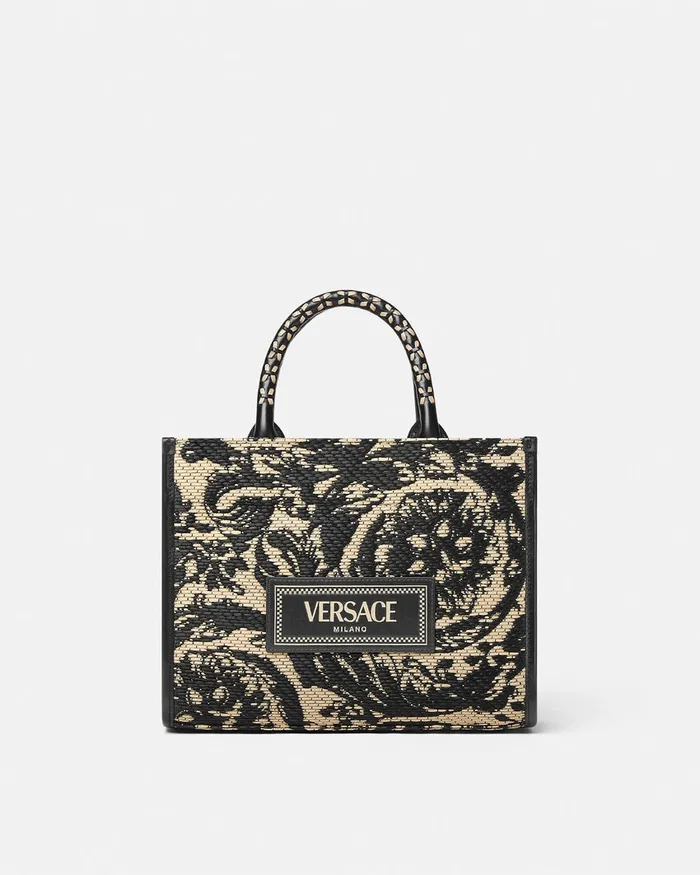 Versace Barocco Athena Raffia Small Tote Bag Blackprint Women Totes