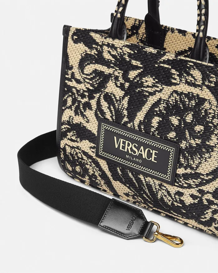 Versace Barocco Athena Raffia Small Tote Bag Blackprint Women Totes