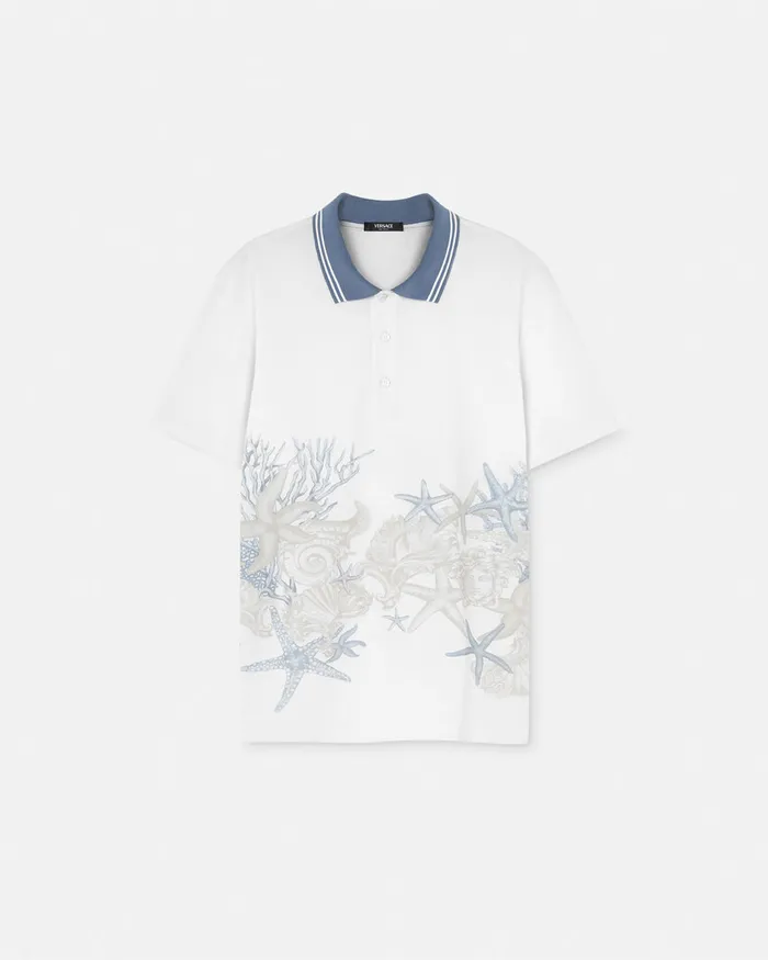 Versace Barocco Sea Graphic Polo Shirt Whiteprint Men TShirts and Polos