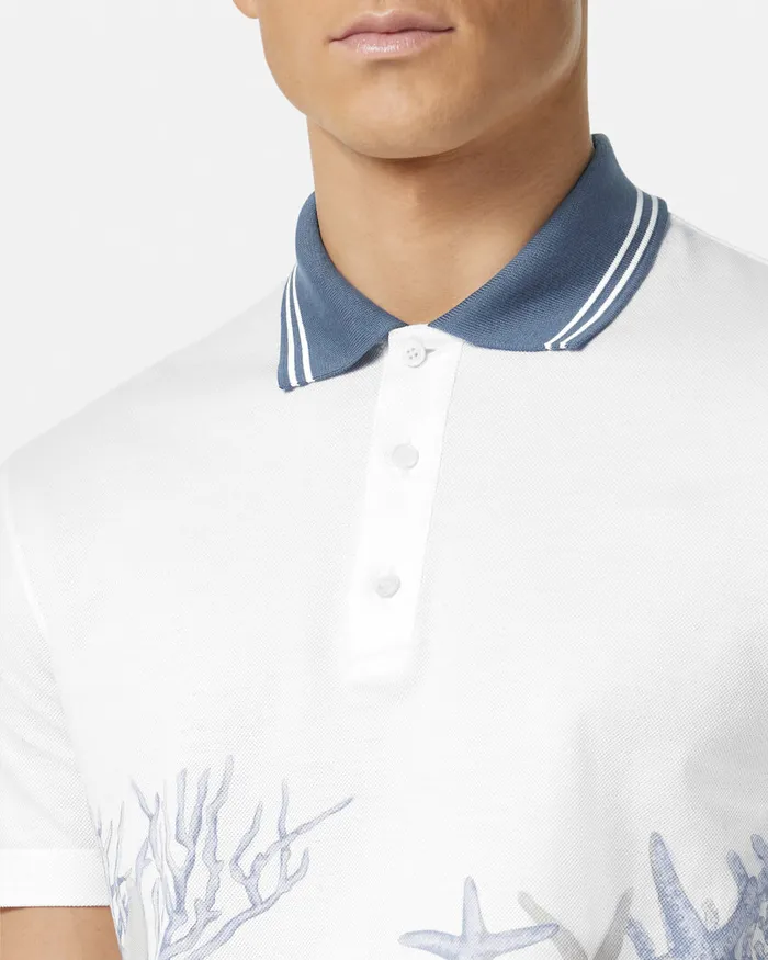Versace Barocco Sea Graphic Polo Shirt Whiteprint Men TShirts and Polos