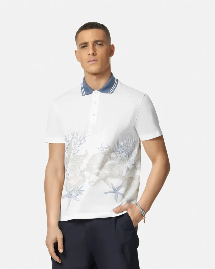 Versace Barocco Sea Graphic Polo Shirt Whiteprint Men TShirts and Polos