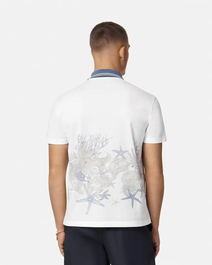 Versace Barocco Sea Graphic Polo Shirt Whiteprint Men TShirts and Polos