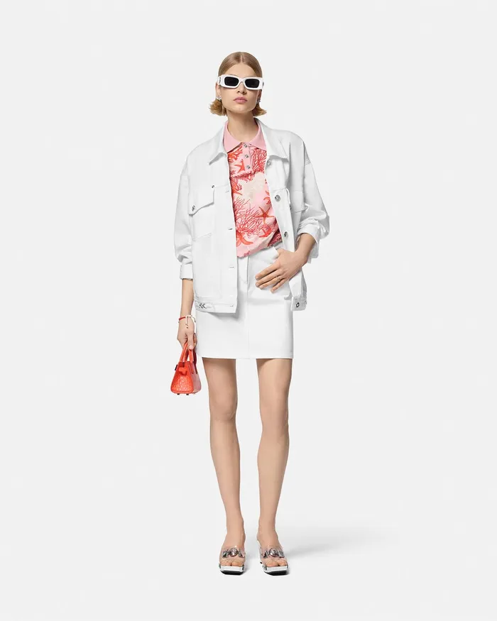 Versace Barocco Sea Knit Polo Shirt Pinkprint Women Knitwear