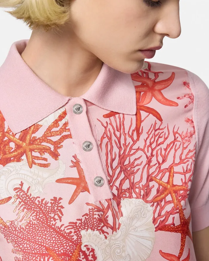 Versace Barocco Sea Knit Polo Shirt Pinkprint Women Knitwear