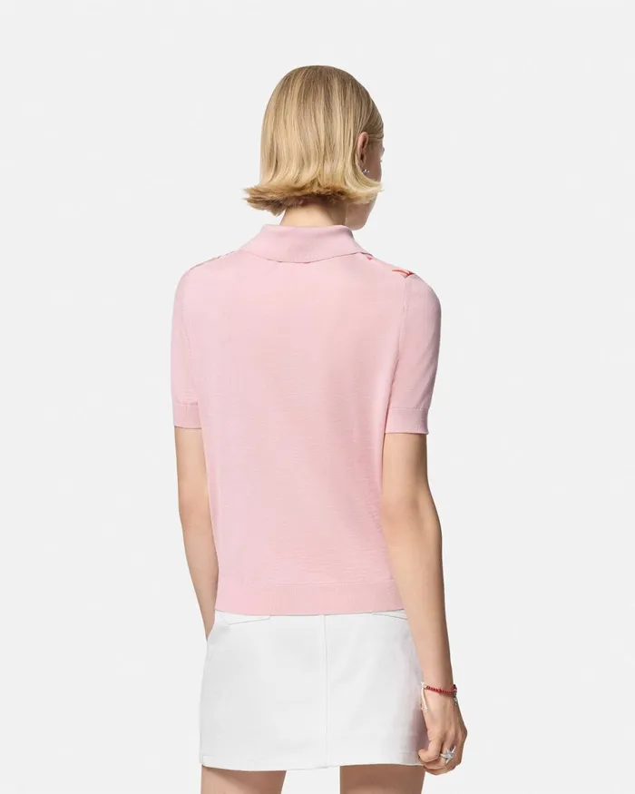 Versace Barocco Sea Knit Polo Shirt Pinkprint Women Knitwear